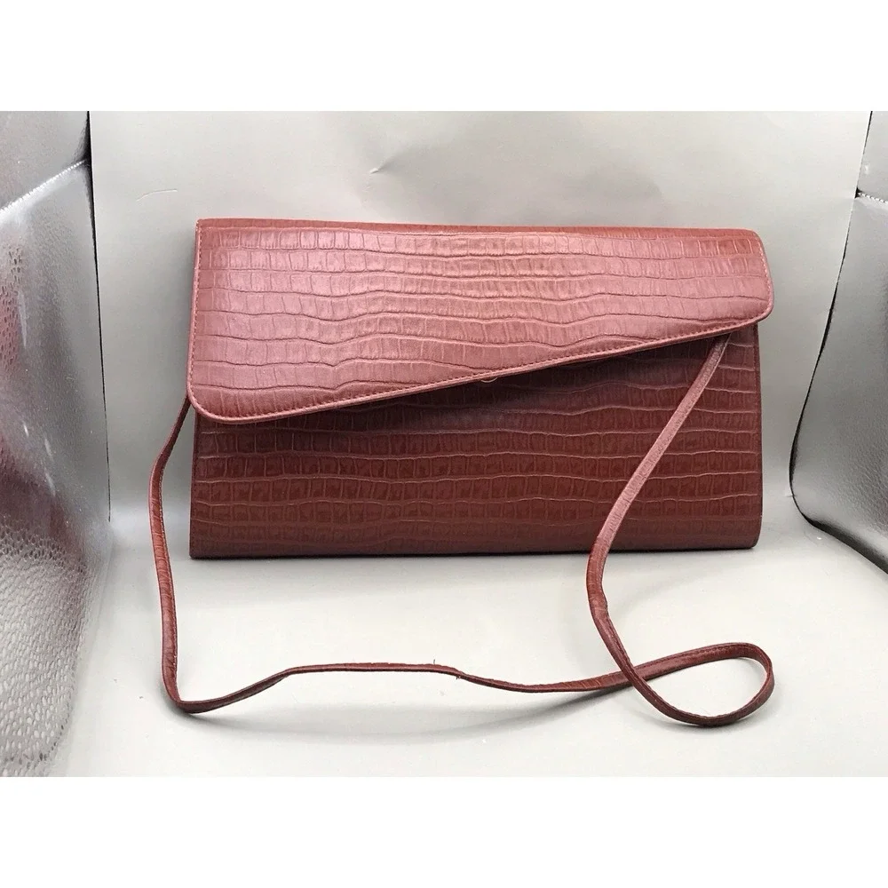 Clutch‎ Red Alligator Crocodile Genuine Leather Purse Bag 80's